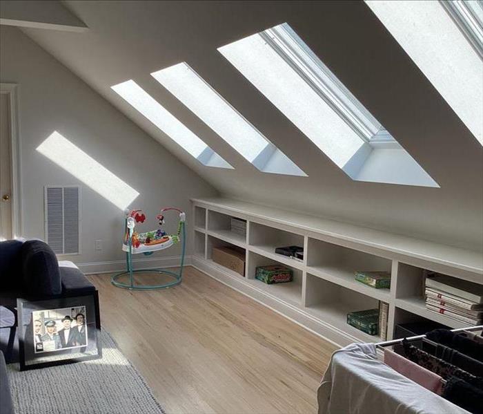 An attic space has been renovated and restored.